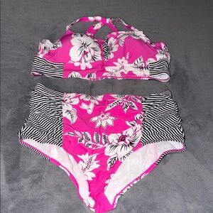 Torrid Pink and Black Floral Bikini
